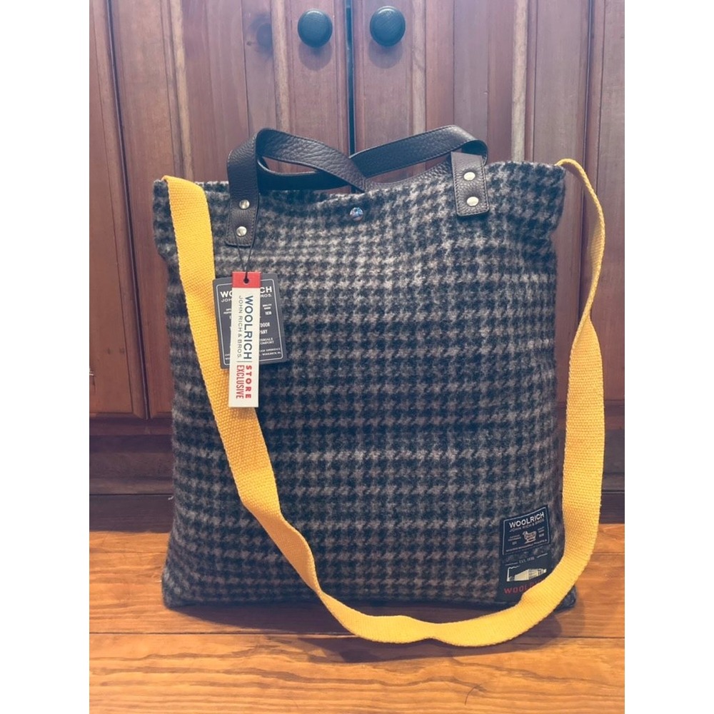 Woolrich John Rich & Bros Union Tote Bag Grey Houndstooth Wool Made in Italy NWT